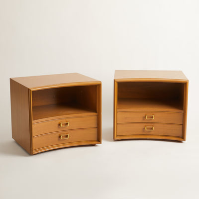 Pair of Light Wood Nightstands with Brass Pulls
