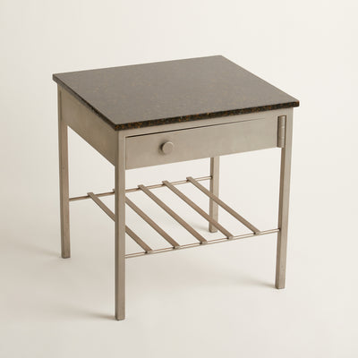 Steel Table with Swing Drawer & Stone Top c. 1990