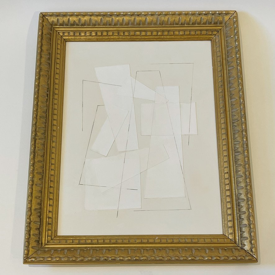 White Geometric Collage In Gold Frame