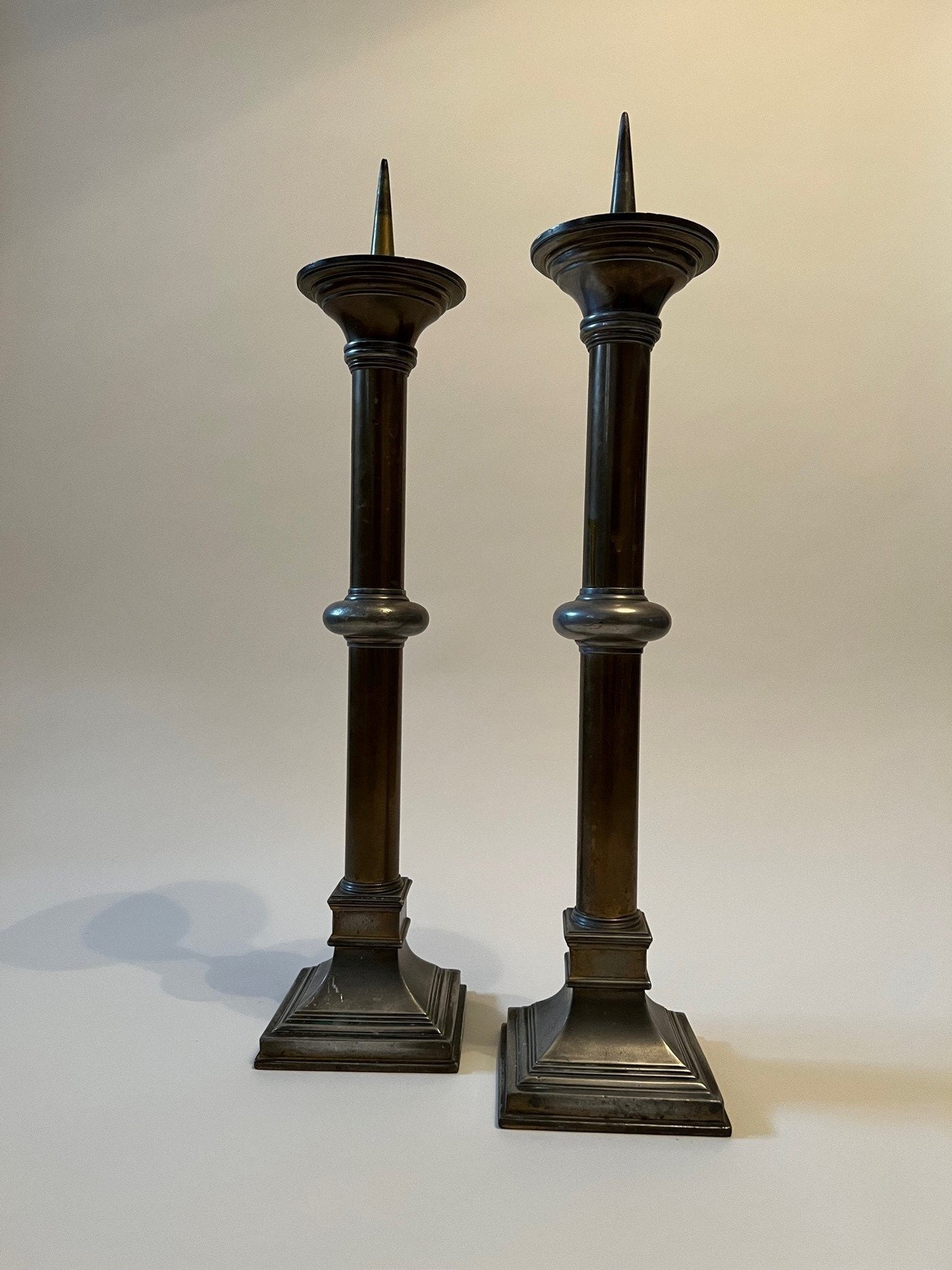Pair Of Large Two-Toned Metal Candle Sticks