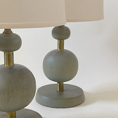 Pair Of 1940s Lamps In Gray Washed Oak