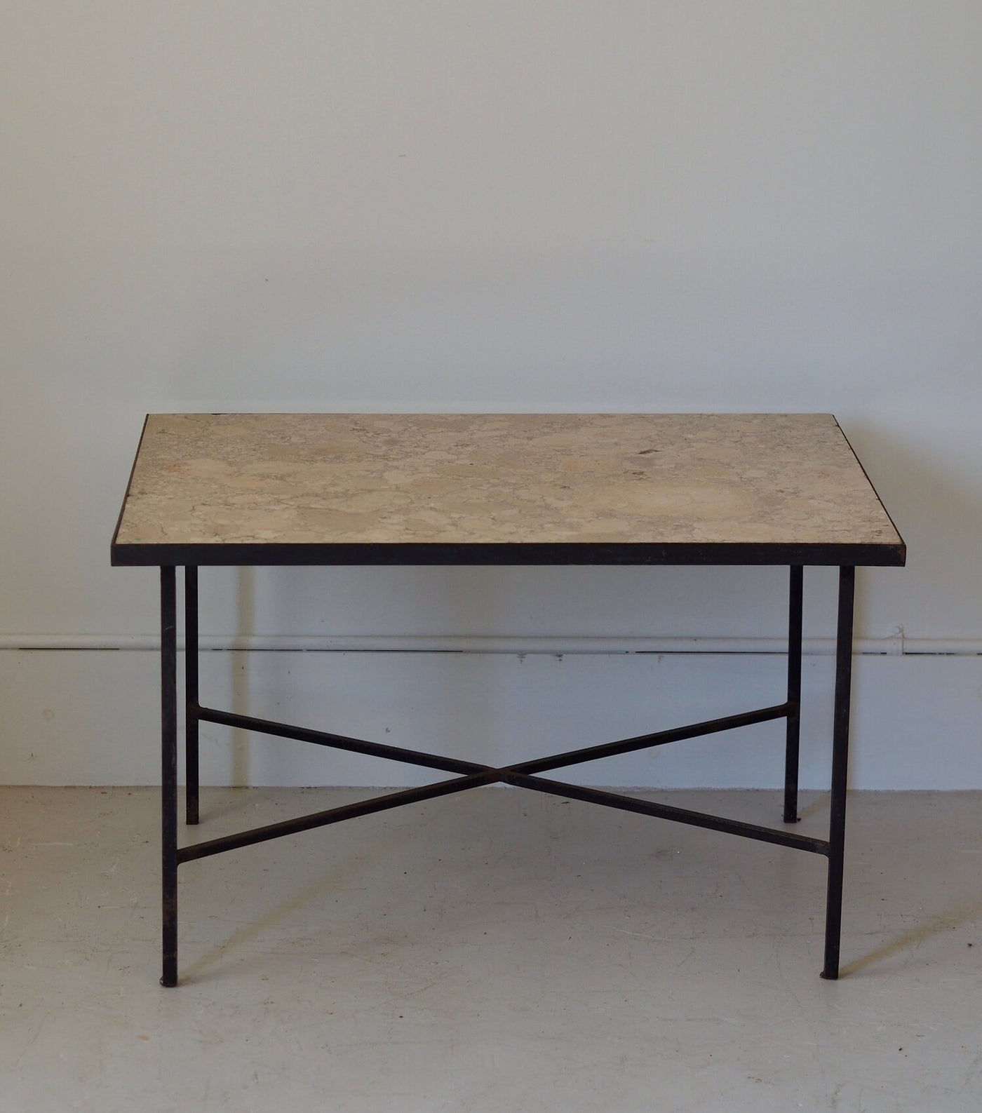 Pair Of Travertine And Iron Side Tables