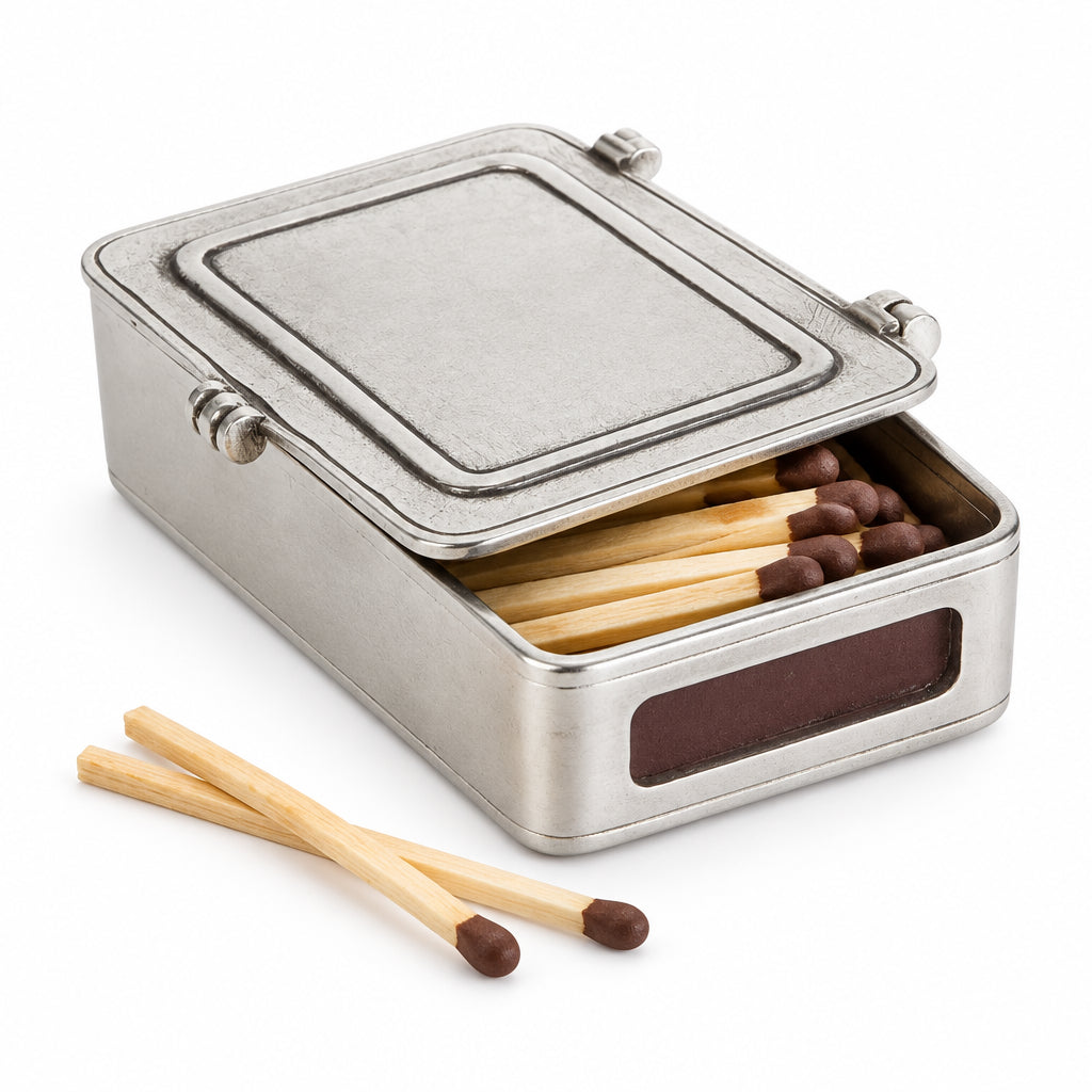 Pewter Lidded Matchbox with Matches