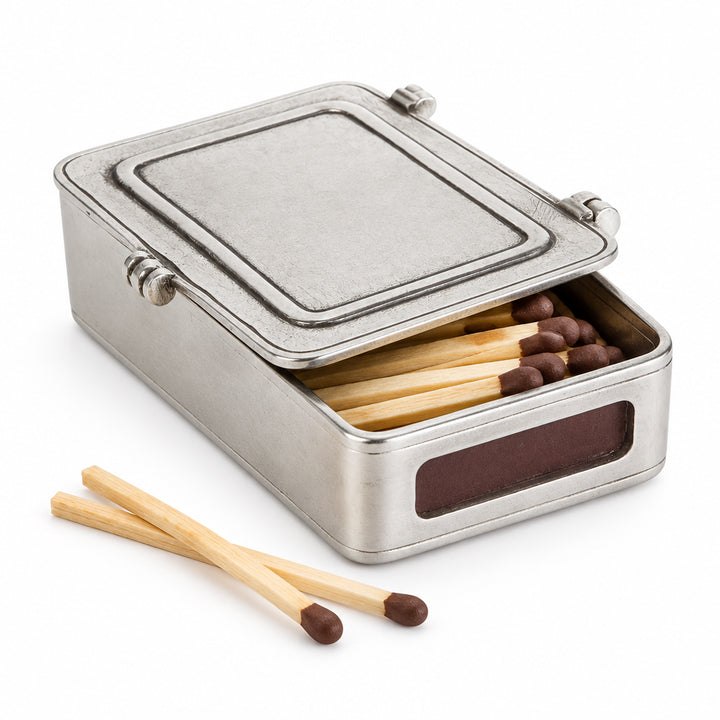 Pewter Lidded Matchbox with Matches