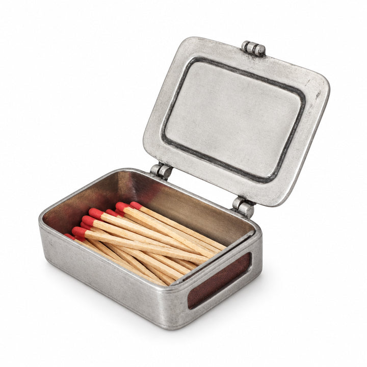 Pewter Lidded Matchbox with Matches and Striker by MATCH