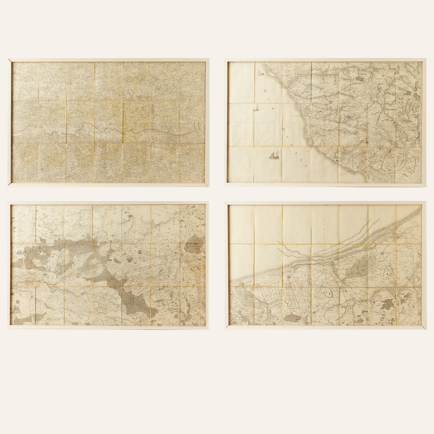 Set of Four Framed French Map Fragments
