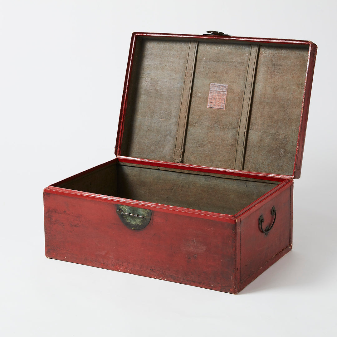 Vintage Chinese Red Leather Trunk