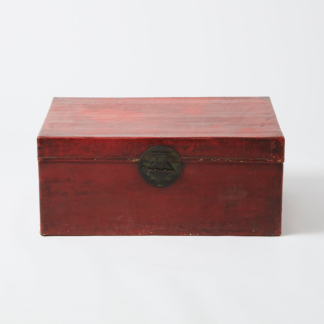 Vintage Chinese Red Leather Trunk