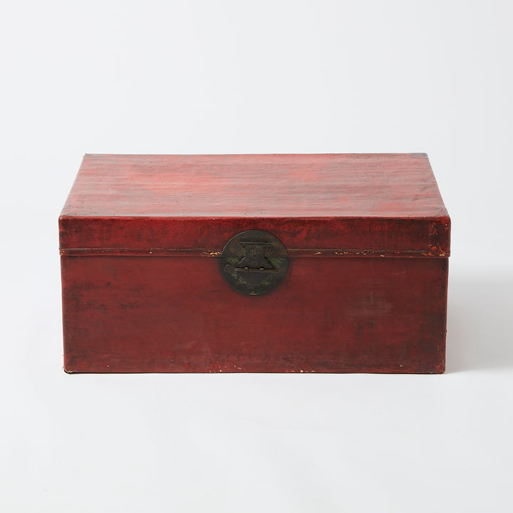 Vintage Chinese Red Leather Trunk
