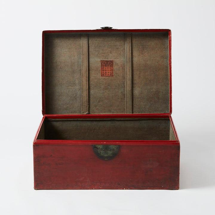 Vintage Chinese Red Leather Trunk