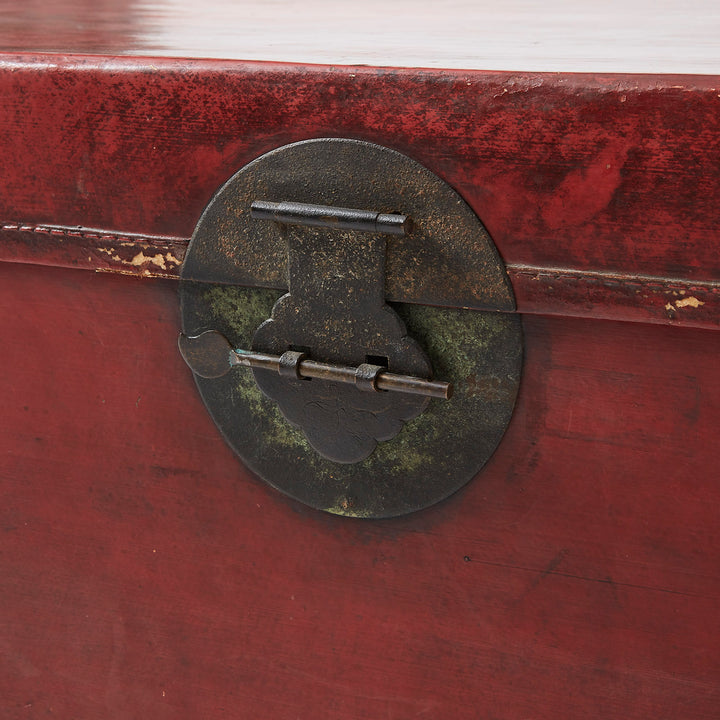 Vintage Chinese Red Leather Trunk