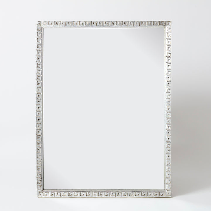 Large Silver Leaf Mirror with Greek Key Design