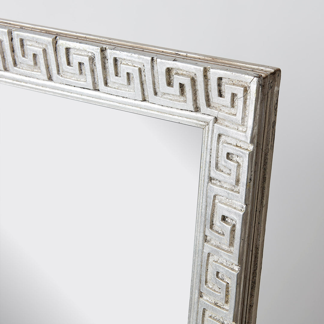 Large Silver Leaf Mirror with Greek Key Design