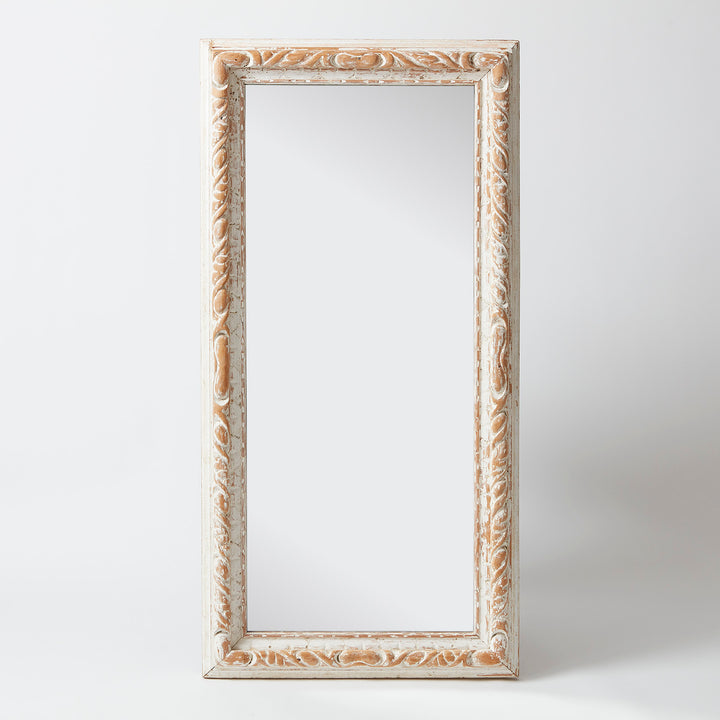 Whitewashed Carved Wood Mirror