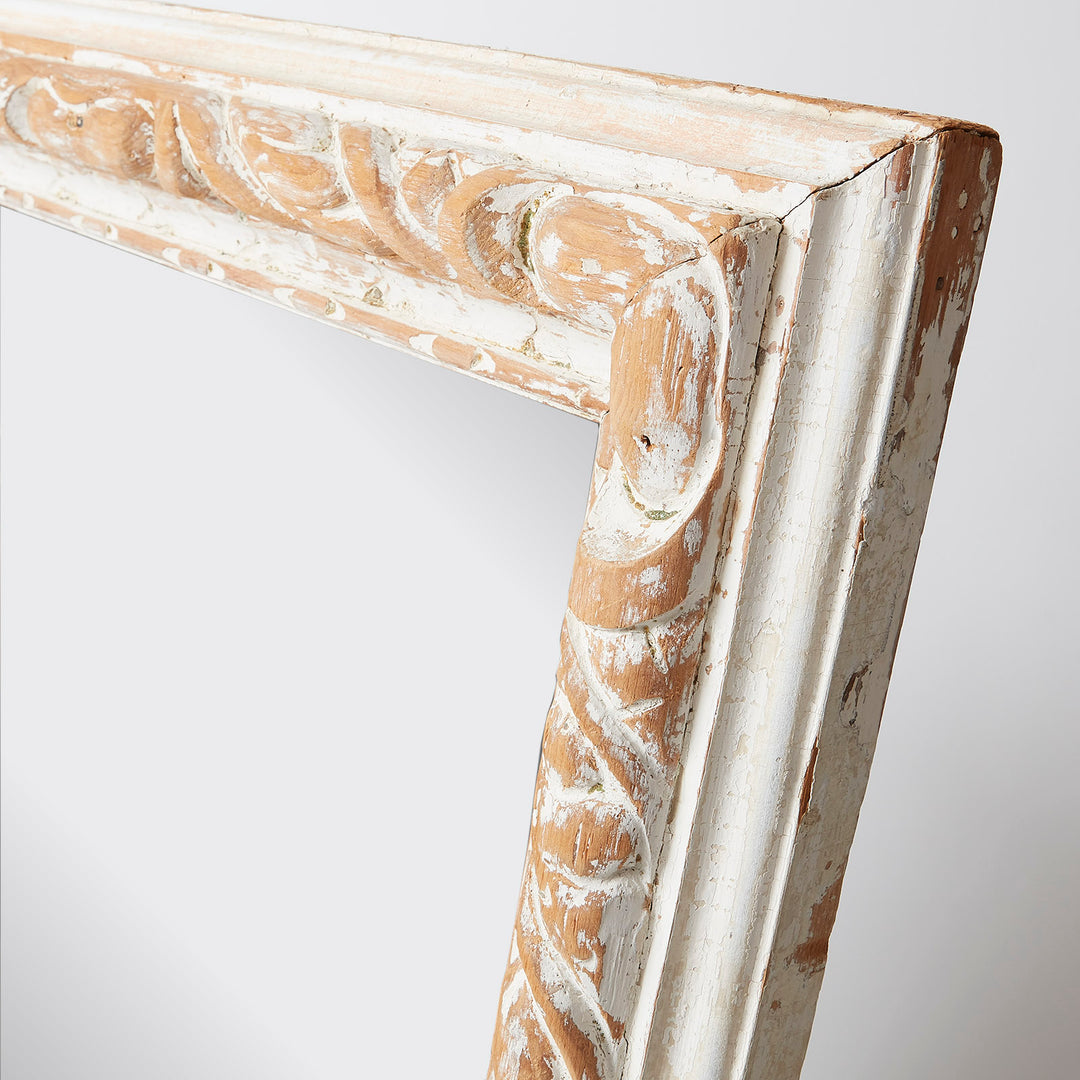 Whitewashed Carved Wood Mirror