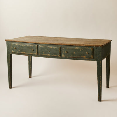 Painted Spanish Wood Desk / Table with Three Drawers