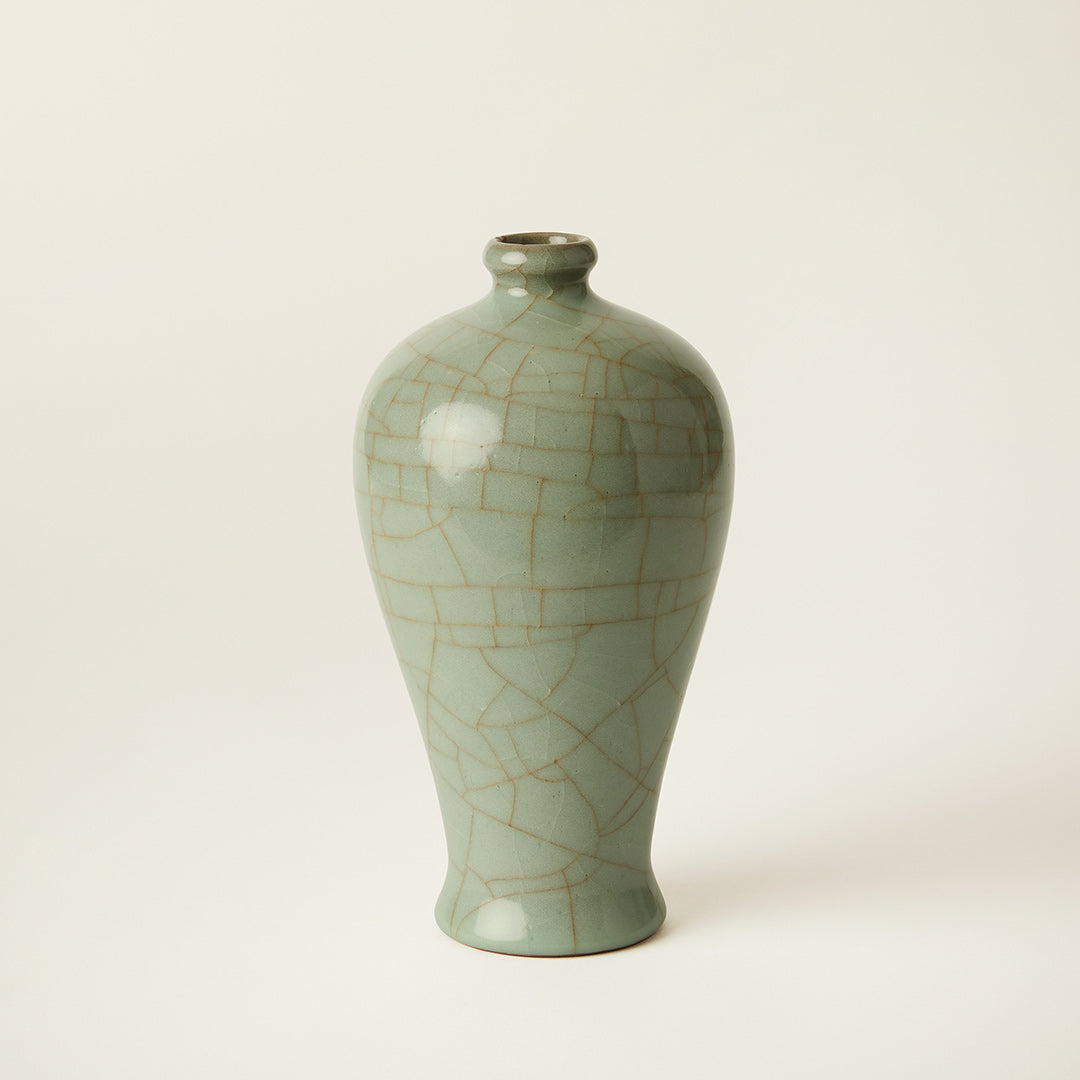 Celadon Porcelain Meiping-Form Crackle Glaze Vase, Chinese, c. Mid 20th century