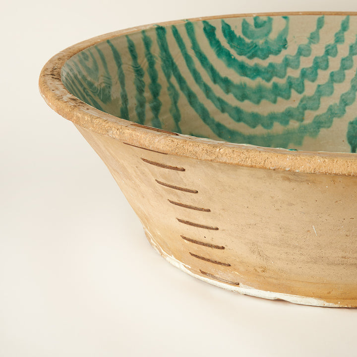 Large Green Spanish Earthenware Lebrillo from Fajalauza
