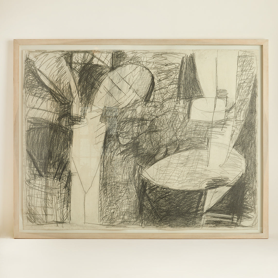 Large Abstract Framed Drawing, Charcoal