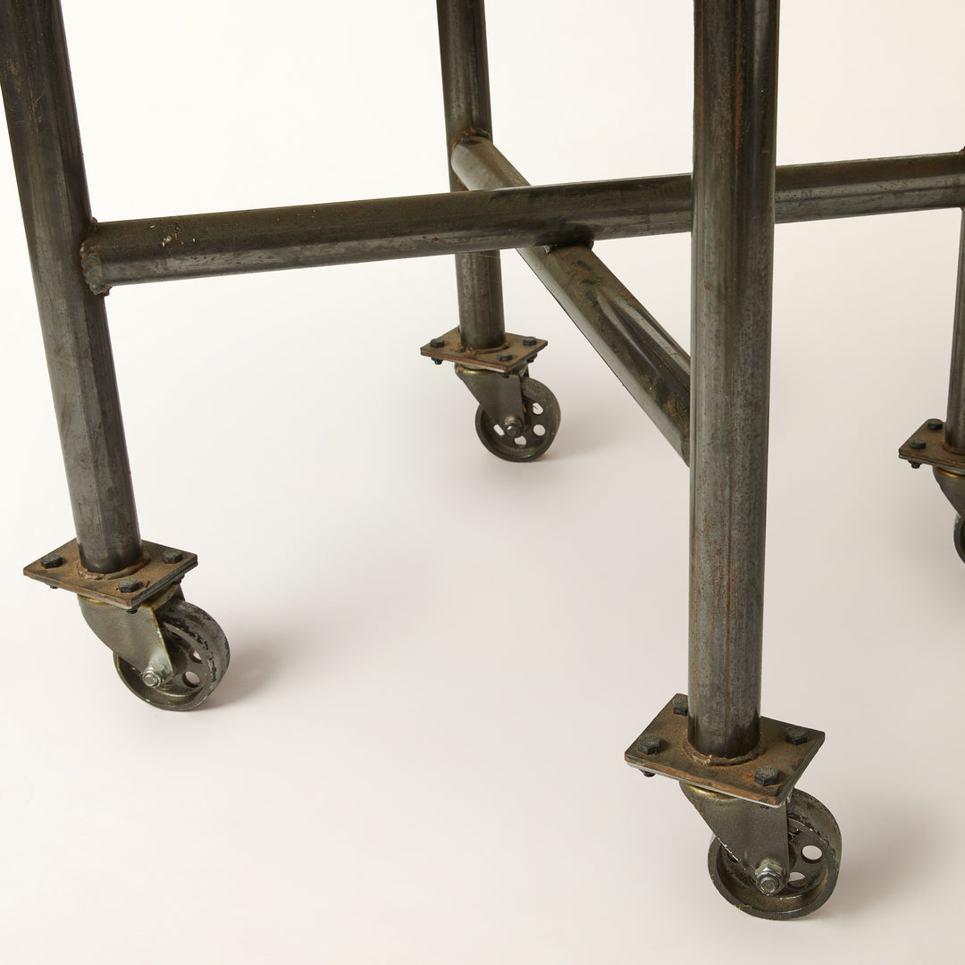Industrial Style Round Metal Table on Casters