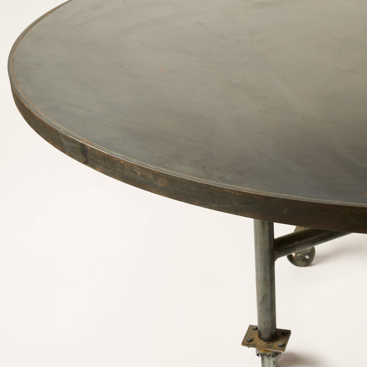Industrial Style Round Metal Table on Casters