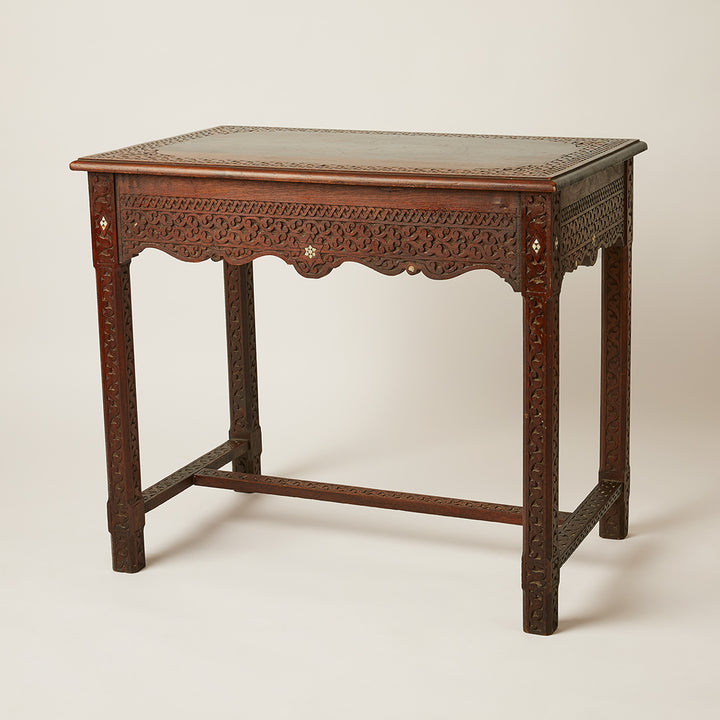 Moroccan Style Carved Wood Tea Table
