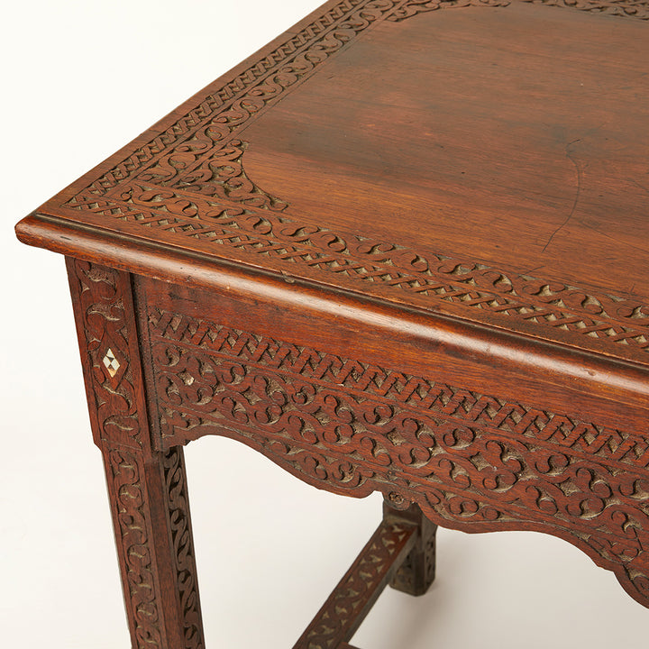Moroccan Style Carved Wood Tea Table