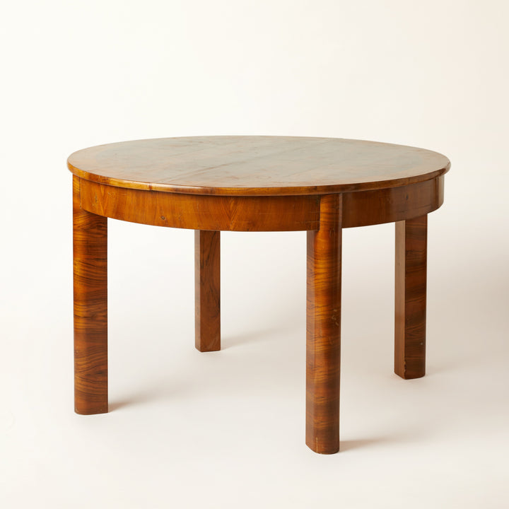 Early 19th-century Veneered Round Table with Edge-Set Legs, European