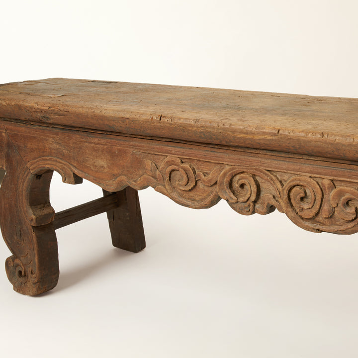 Large Carved Qing Dynasty Bench