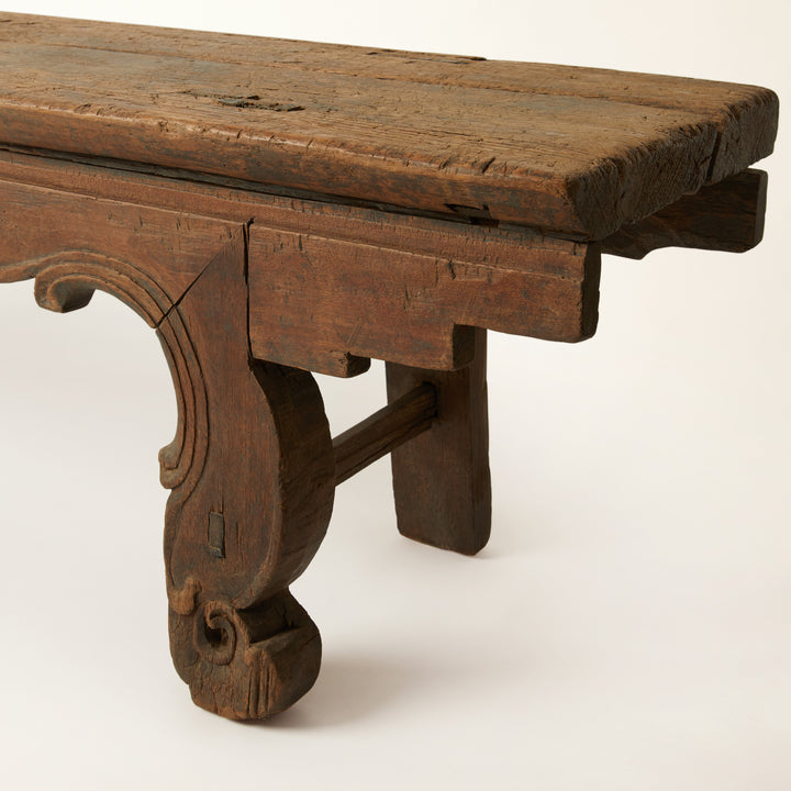 Large Carved Qing Dynasty Bench