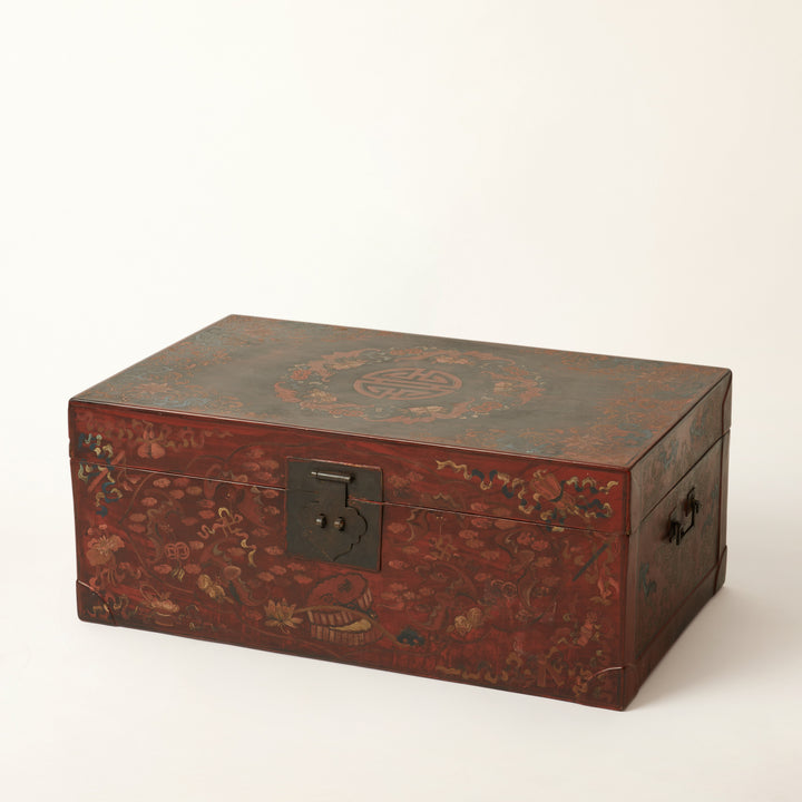Decorative painted trunk with floral patterns 