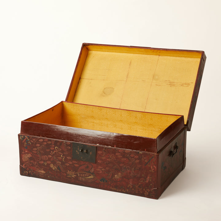 Antique Chinese Painted Leather Trunk