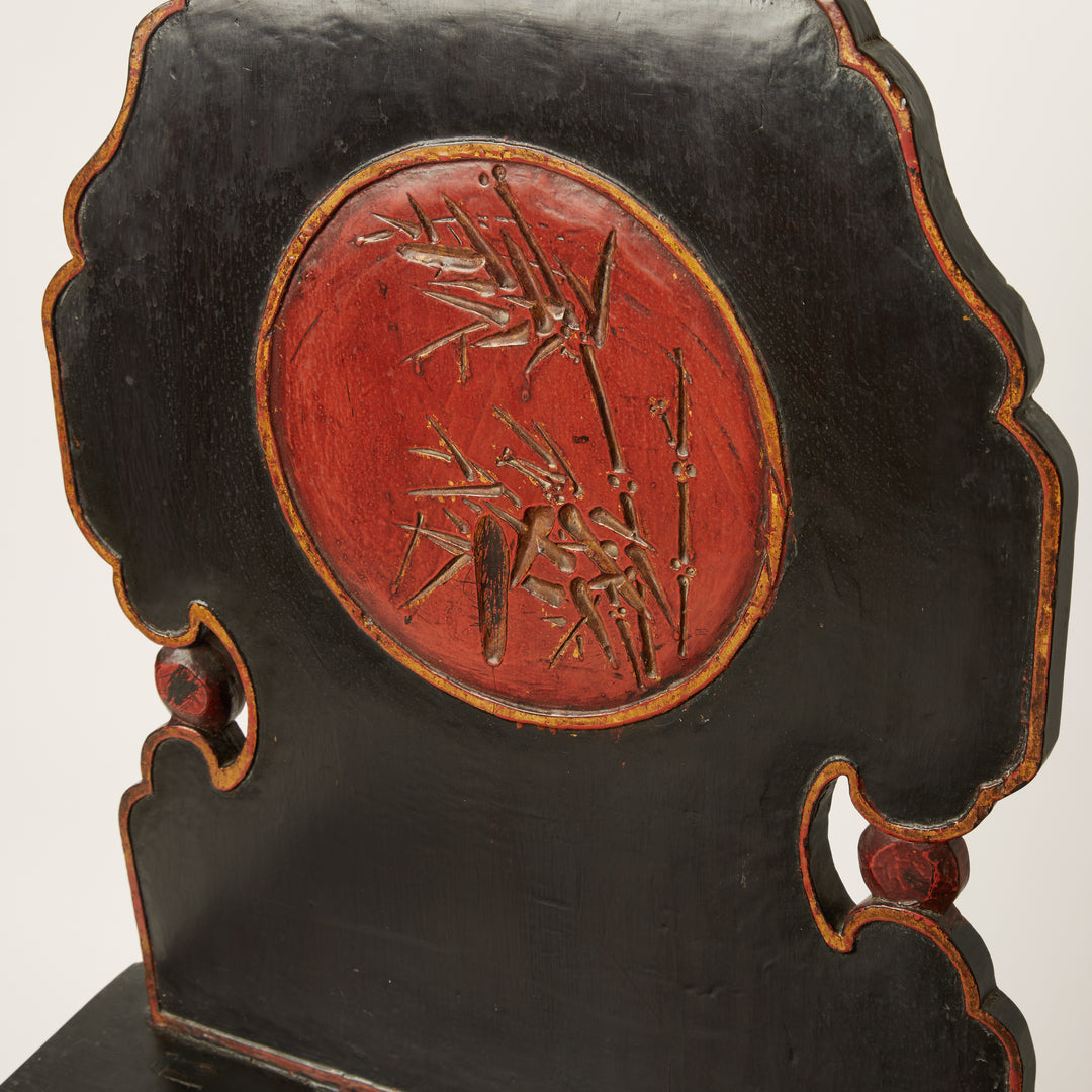Pair of Chinese Black and Red Lacquer Side Chairs