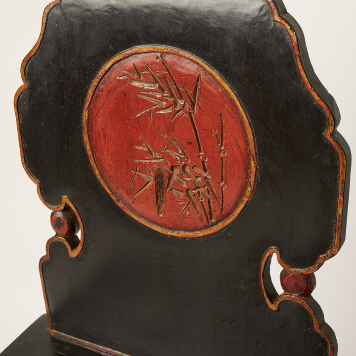 Pair of Chinese Black and Red Lacquer Side Chairs