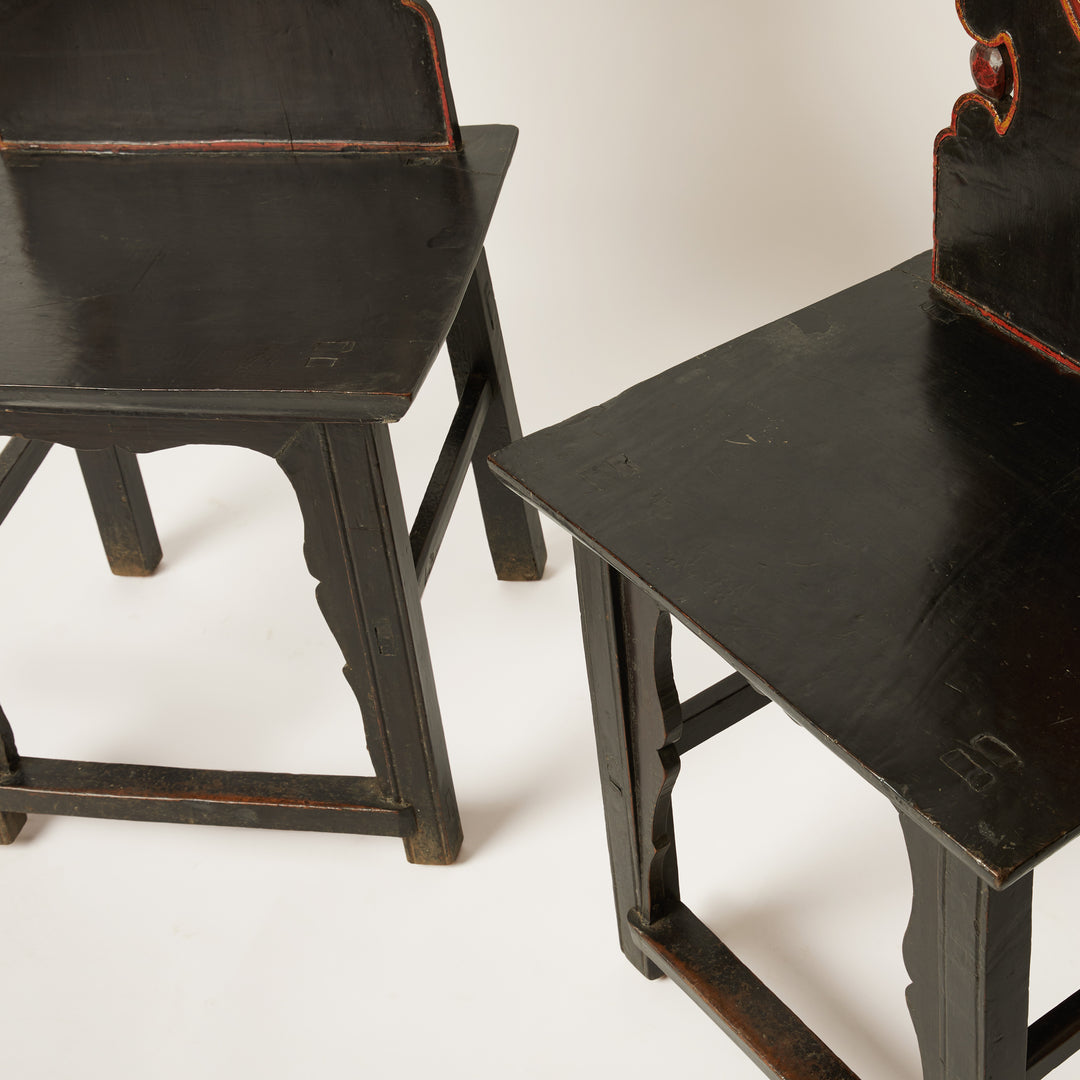 Pair of Chinese Black and Red Lacquer Side Chairs