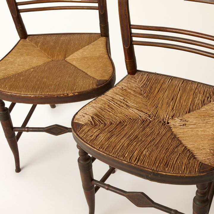 Set of 4 Sheraton Style "Fancy" Rush Seat Chairs, c. early to mid 19th C.