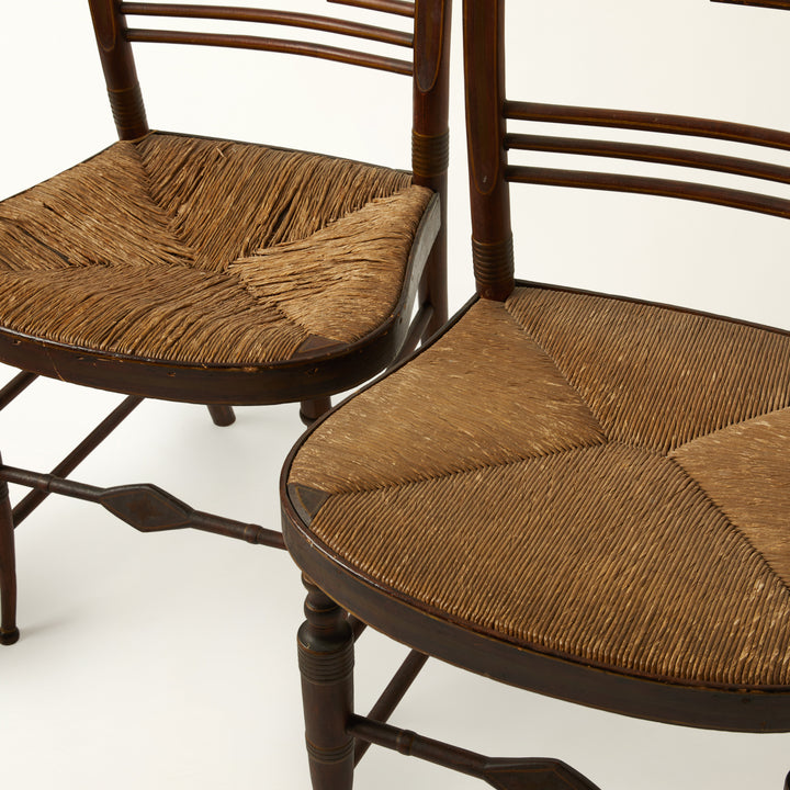 Set of 4 Sheraton Style "Fancy" Rush Seat Chairs, c. early to mid 19th C.