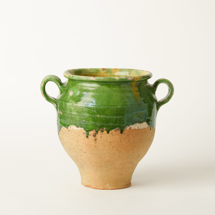 Rare Large Green Glazed Confit Pot, French