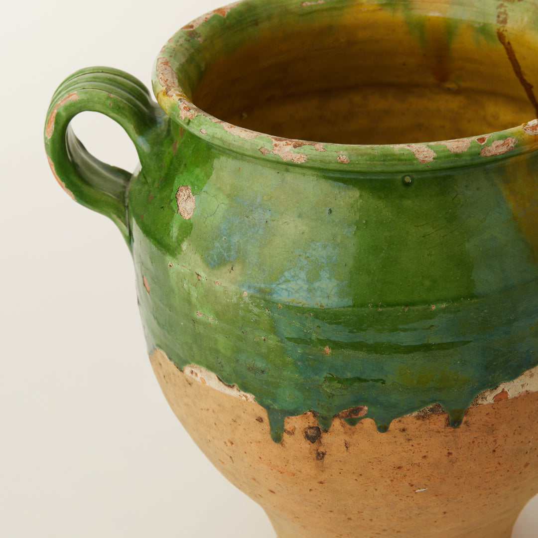 Rare Large Green Glazed Confit Pot, French