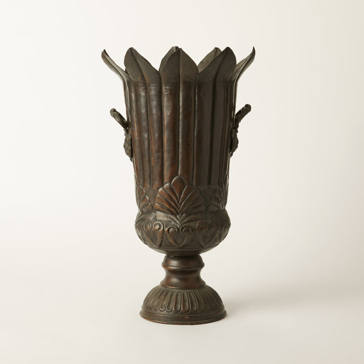 Embossed Metal Urn with Leaf Detail