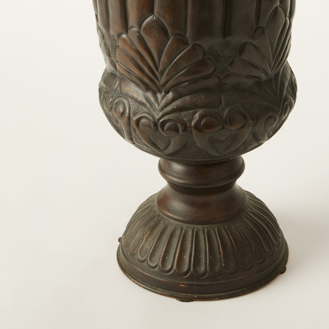 Embossed Metal Urn with Leaf Detail