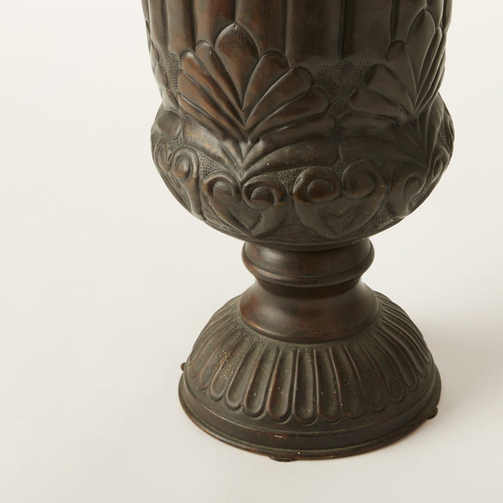 Embossed Metal Urn with Leaf Detail