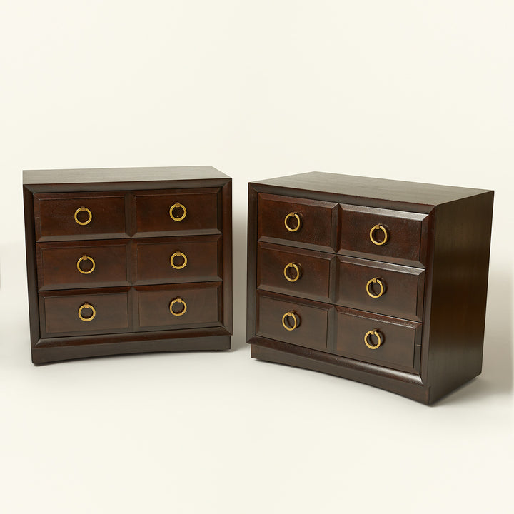Pair of Chest of Drawers by T.H Robsjohn Gibbings in Ebonized Walnut with Brass Pulls