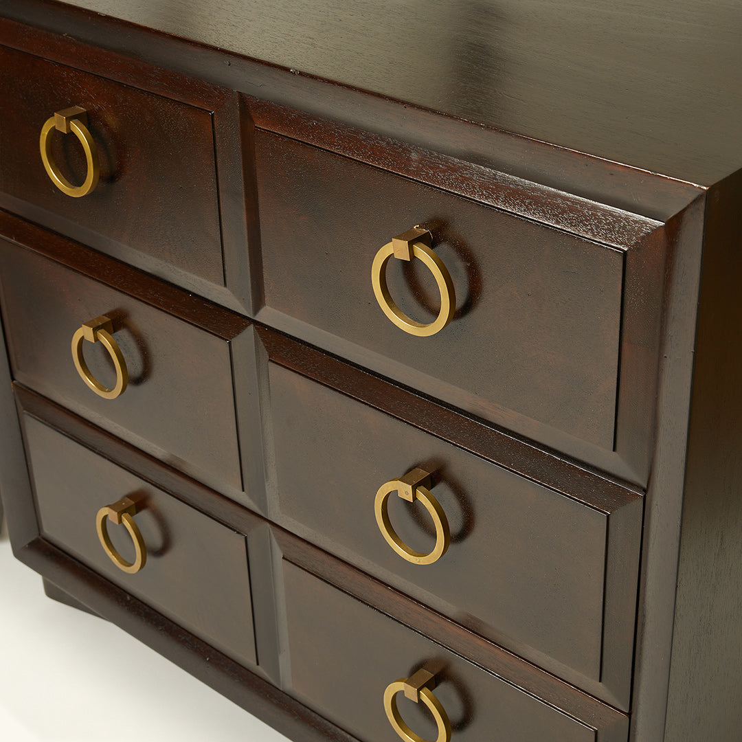 Pair of Chest of Drawers by T.H Robsjohn Gibbings in Ebonized Walnut with Brass Pulls