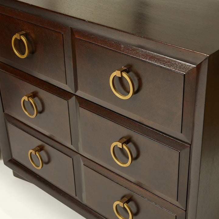Pair of Chest of Drawers by T.H Robsjohn Gibbings in Ebonized Walnut with Brass Pulls