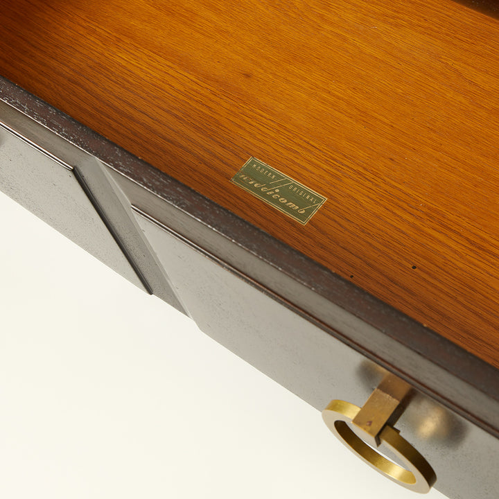 Pair of Chest of Drawers by T.H Robsjohn Gibbings in Ebonized Walnut with Brass Pulls