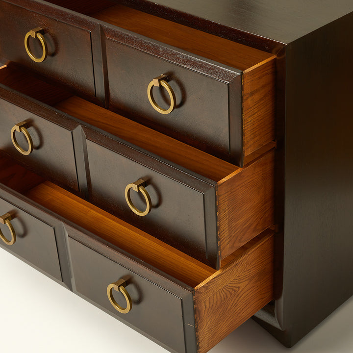 Pair of Chest of Drawers by T.H Robsjohn Gibbings in Ebonized Walnut with Brass Pulls