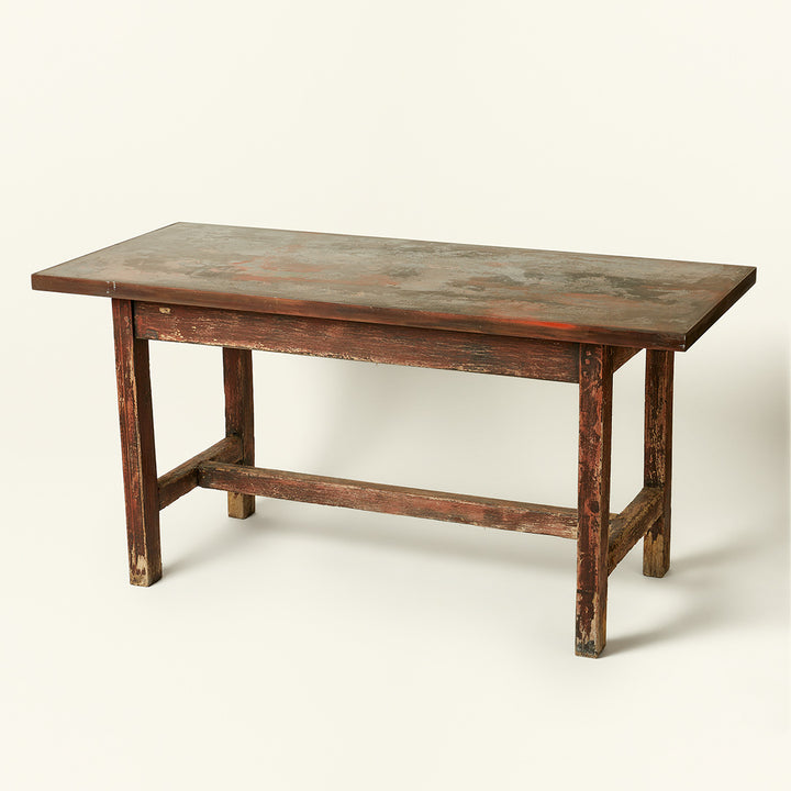 18th C. Wood Table with Painted Metal Top