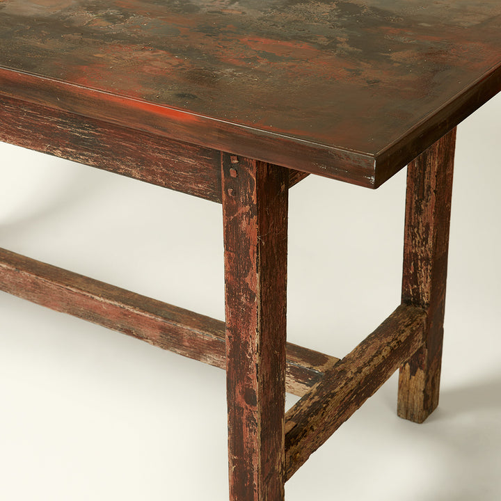 18th C. Wood Table with Painted Metal Top