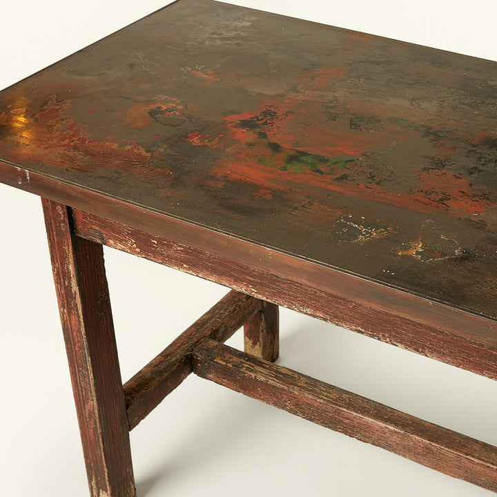 18th C. Wood Table with Painted Metal Top